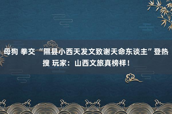 母狗 拳交 “隰县小西天发文致谢天命东谈主”登热搜 玩家：山西文旅真榜样！