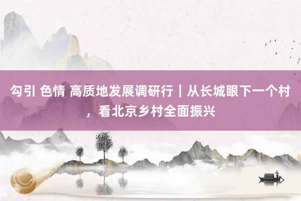 勾引 色情 高质地发展调研行｜从长城眼下一个村，看北京乡村全面振兴