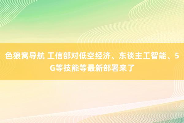 色狼窝导航 工信部对低空经济、东谈主工智能、5G等技能等最新部署来了