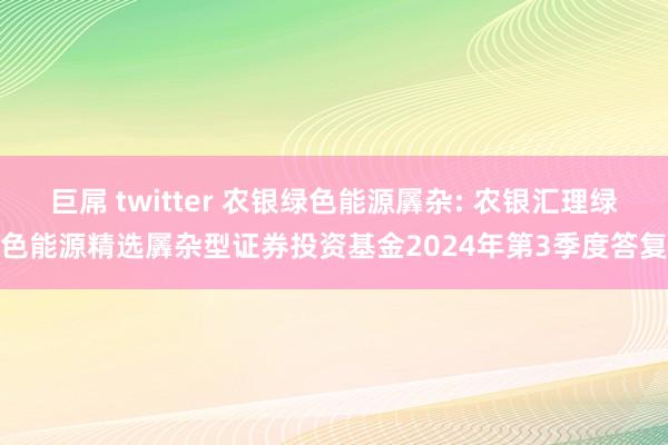 巨屌 twitter 农银绿色能源羼杂: 农银汇理绿色能源精选羼杂型证券投资基金2024年第3季度答复