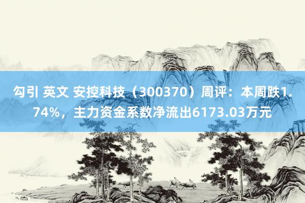 勾引 英文 安控科技（300370）周评：本周跌1.74%，主力资金系数净流出6173.03万元