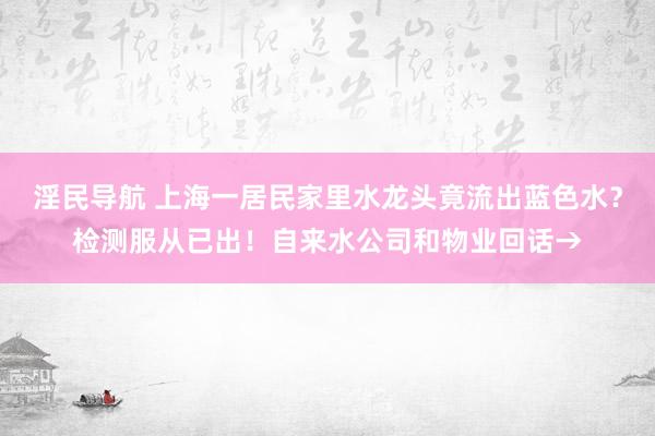 淫民导航 上海一居民家里水龙头竟流出蓝色水？检测服从已出！自来水公司和物业回话→