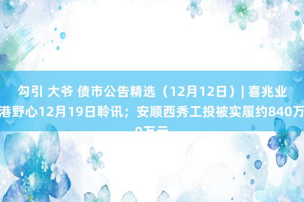 勾引 大爷 债市公告精选（12月12日）| 喜兆业香港野心12月19日聆讯；安顺西秀工投被实履约840万元