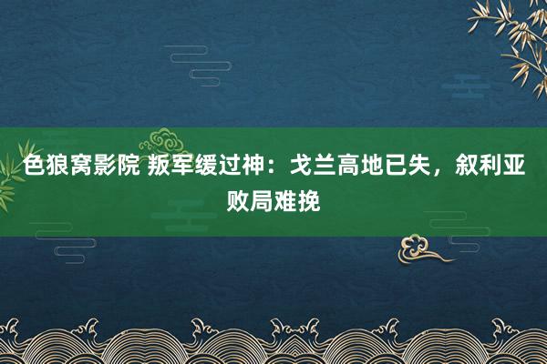 色狼窝影院 叛军缓过神：戈兰高地已失，叙利亚败局难挽
