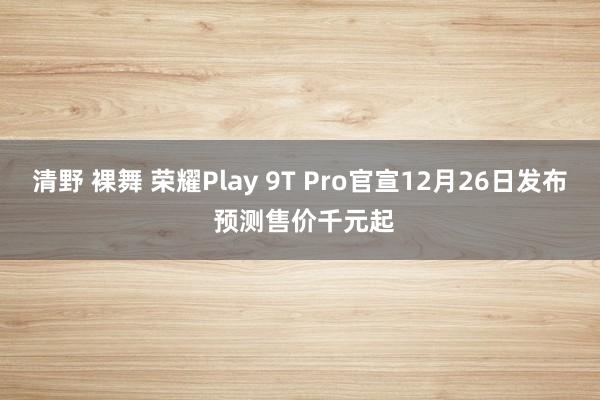 清野 裸舞 荣耀Play 9T Pro官宣12月26日发布 预测售价千元起