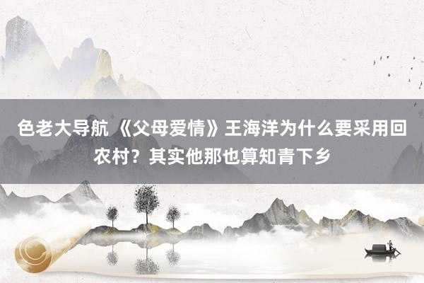 色老大导航 《父母爱情》王海洋为什么要采用回农村？其实他那也算知青下乡