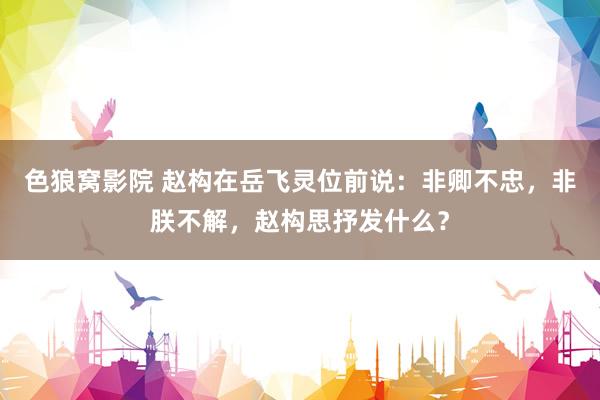 色狼窝影院 赵构在岳飞灵位前说：非卿不忠，非朕不解，赵构思抒发什么？