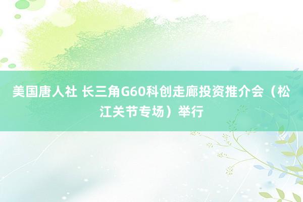 美国唐人社 长三角G60科创走廊投资推介会（松江关节专场）举行