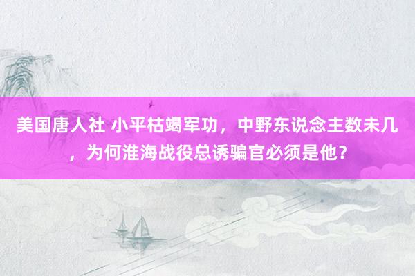 美国唐人社 小平枯竭军功，中野东说念主数未几，为何淮海战役总诱骗官必须是他？