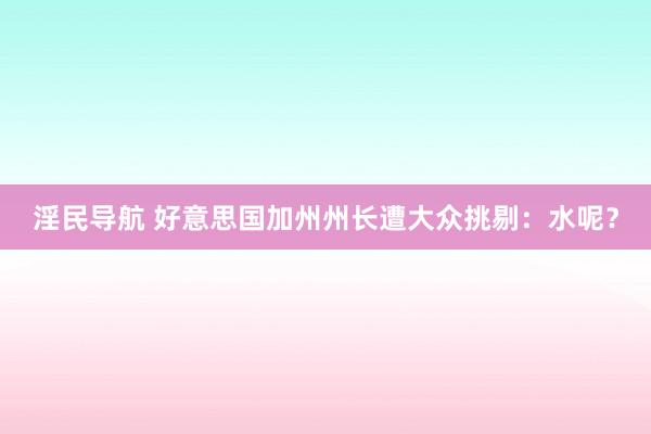 淫民导航 好意思国加州州长遭大众挑剔：水呢？