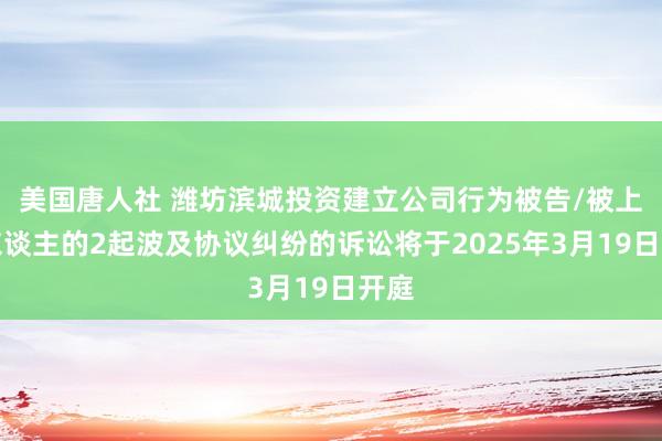 美国唐人社 潍坊滨城投资建立公司行为被告/被上诉东谈主的2起波及协议纠纷的诉讼将于2025年3月19日开庭