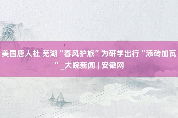 美国唐人社 芜湖“春风护旅”为研学出行“添砖加瓦”_大皖新闻 | 安徽网
