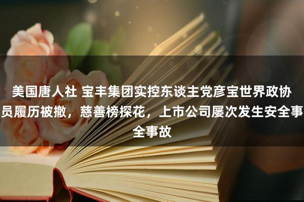 美国唐人社 宝丰集团实控东谈主党彦宝世界政协委员履历被撤，慈善榜探花，上市公司屡次发生安全事故