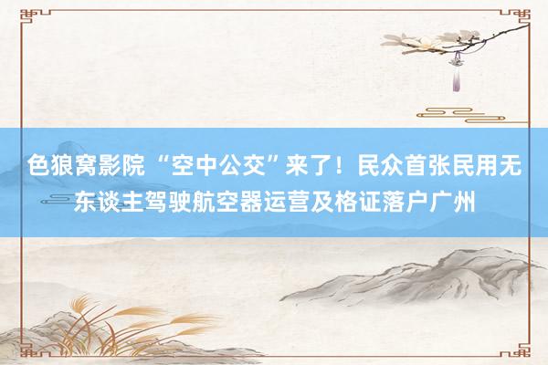 色狼窝影院 “空中公交”来了！民众首张民用无东谈主驾驶航空器运营及格证落户广州