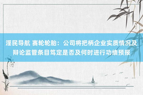 淫民导航 赛轮轮胎：公司将把柄企业实质情况及辩论监管条目笃定是否及何时进行功绩预报