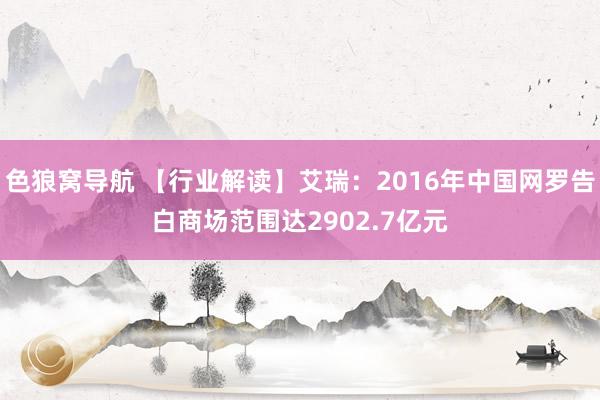 色狼窝导航 【行业解读】艾瑞：2016年中国网罗告白商场范围达2902.7亿元