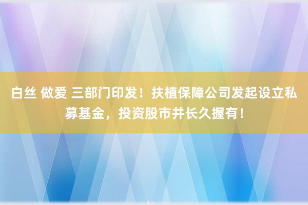 白丝 做爱 三部门印发！扶植保障公司发起设立私募基金，投资股市并长久握有！