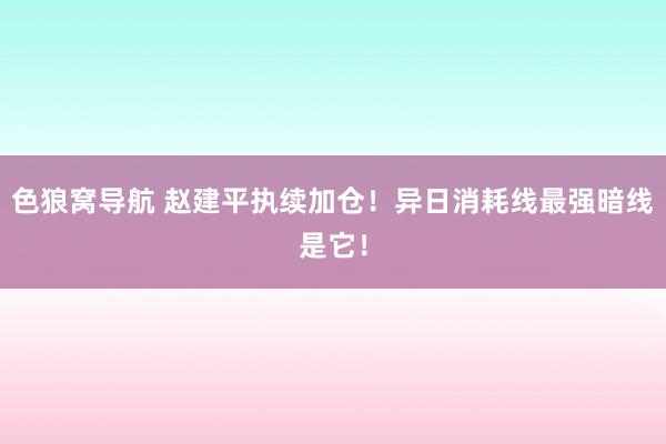 色狼窝导航 赵建平执续加仓！异日消耗线最强暗线是它！