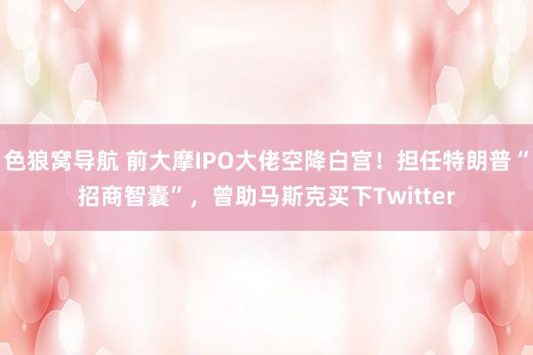 色狼窝导航 前大摩IPO大佬空降白宫！担任特朗普“招商智囊”，曾助马斯克买下Twitter